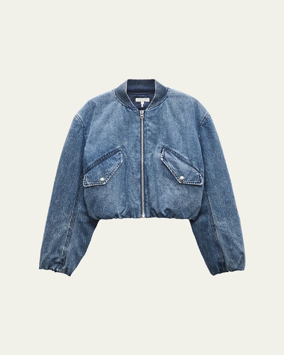 Maggie Cropped Denim Bomber Jacket